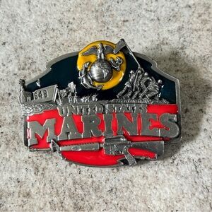 Vintage 1987 US Marines Belt Buckle American Eagle Globe Anchor Military